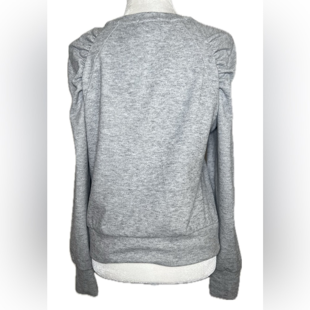 Evereve Lowell Brushed Pullover Light Gray Puff Ruched Sleeve Sweatshirt Small - Picture 4 of 8